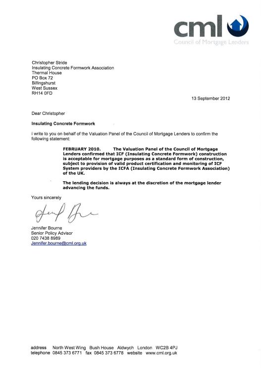 This is an image of ICFA CML mortgage letter 